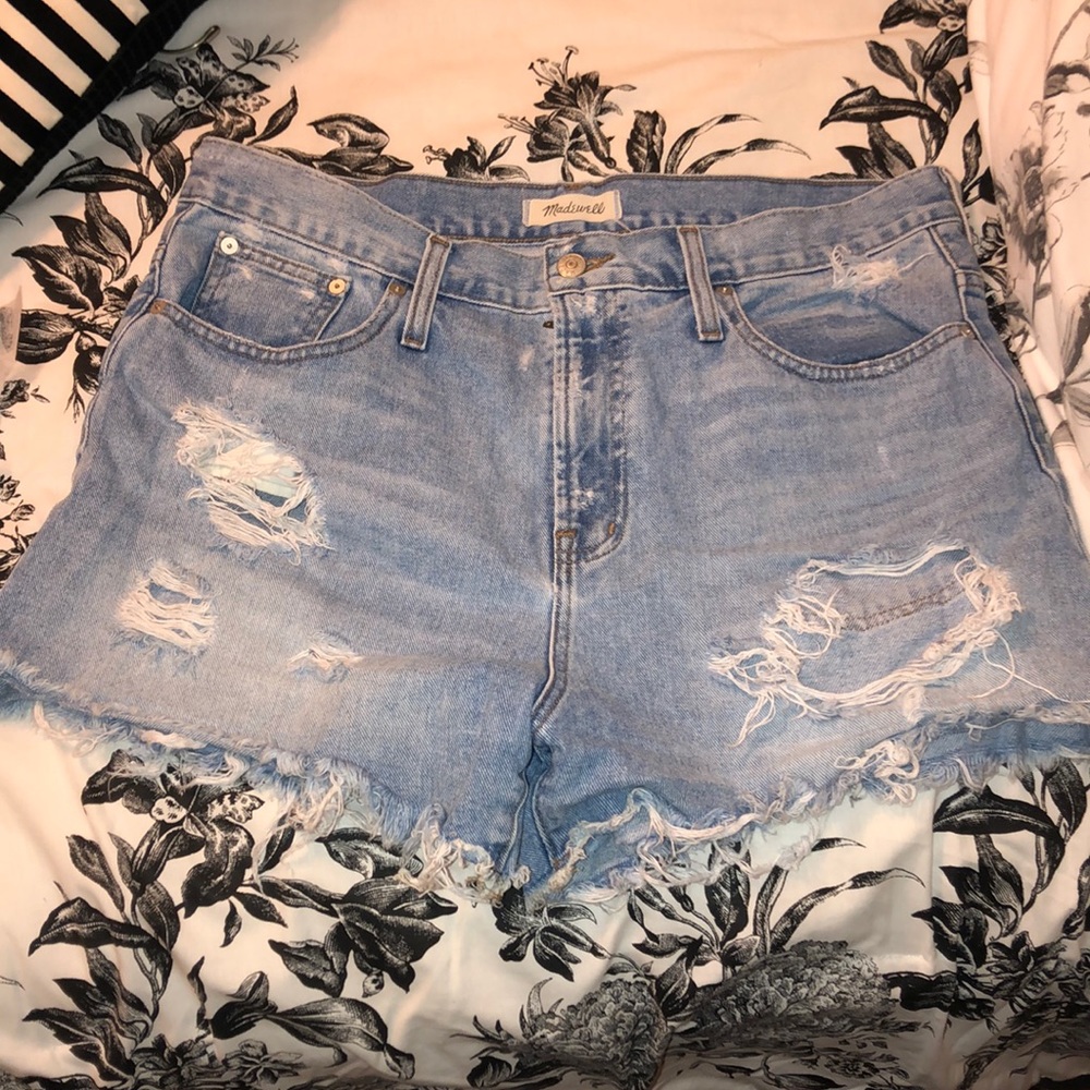 Distressed jean shorts